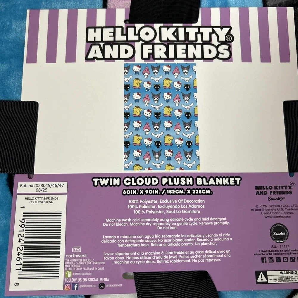 Hello Kitty and Friends Twin Cloud Plush Blanket Blue 60x90‎ NWT
